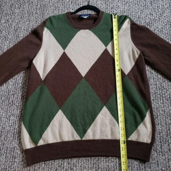 McGeorge Scotland 100% Cashmere Sweater Argyle Brown Green Beige - Medium